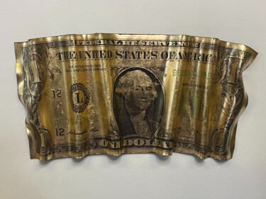 Sculpture titled "Folded golden $1 -…" by By (Berend), Original Artwork, Resin