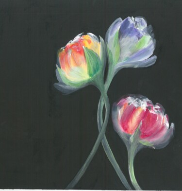 Рисунок под названием "" Flower of happine…" - By Tata, Подлинное произведение искусства, Акварель