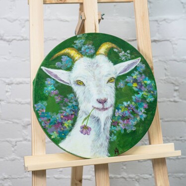 Malerei mit dem Titel ""Goat"" von By Tata, Original-Kunstwerk, Öl