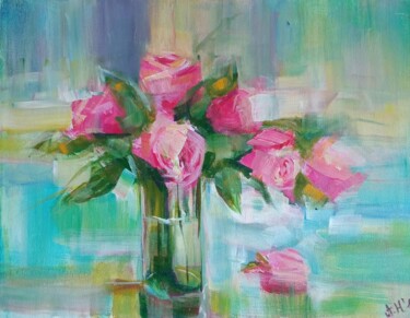 Painting titled "Pink roses" by By Tata, Original Artwork, Acrylic