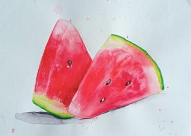 Drawing titled "Pieces of watermelon" by By Tata, Original Artwork, Watercolor