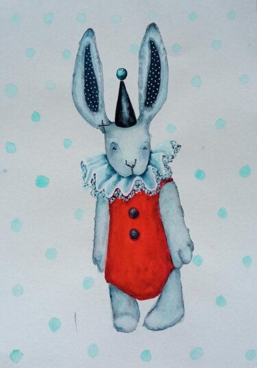 Disegno intitolato "Hare clown" da By Tata, Opera d'arte originale, Acquarello