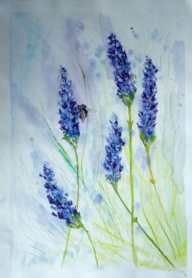 Drawing titled "Lavender" by By Tata, Original Artwork, Watercolor