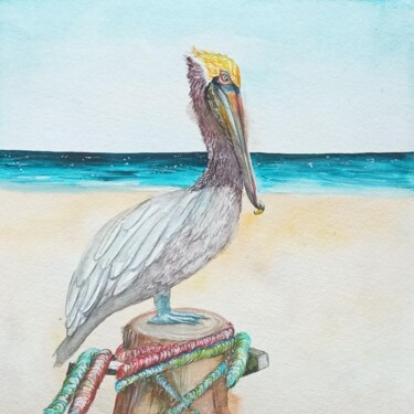 Tekening getiteld "Pelican" door By Tata, Origineel Kunstwerk, Aquarel