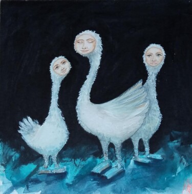 Рисунок под названием "Three sisters" - By Tata, Подлинное произведение искусства, Акварель