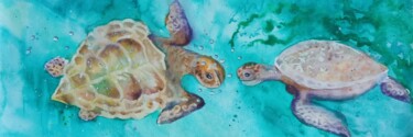 Disegno intitolato "Turtles" da By Tata, Opera d'arte originale, Acquarello