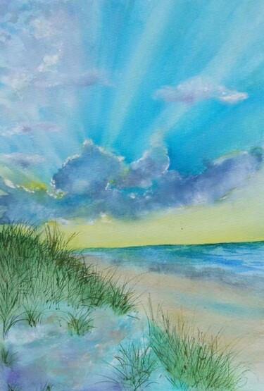 Painting titled "Beach" by By Tata, Original Artwork, Watercolor