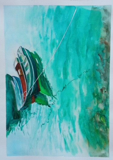 Drawing titled "Boats" by By Tata, Original Artwork, Watercolor