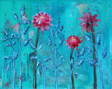 Painting titled "Fantasy Flowers" by By Tata, Original Artwork, Acrylic