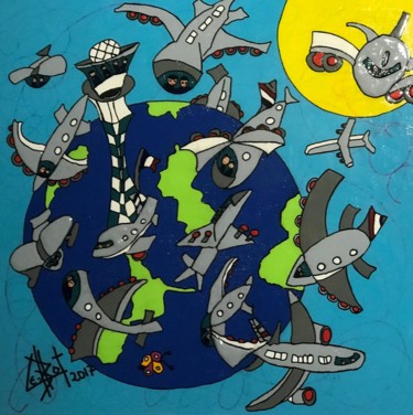 Schilderij getiteld "Les Chti's pilotes" door Byam Le Bot, Origineel Kunstwerk, Acryl