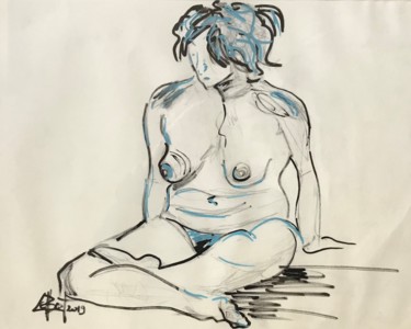 Drawing titled "Louise1" by Byam Le Bot, Original Artwork, Pencil