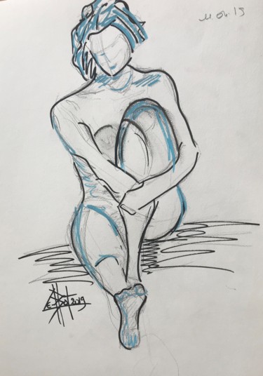 Drawing titled "Louise2" by Byam Le Bot, Original Artwork, Pencil
