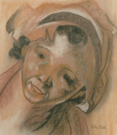 Dessin intitulée "Réveuse rose" par Byam Le Bot, Œuvre d'art originale, Pastel