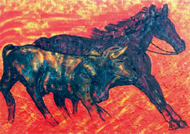 Peinture intitulée "Toro&cheval" par Byam Le Bot, Œuvre d'art originale, Acrylique