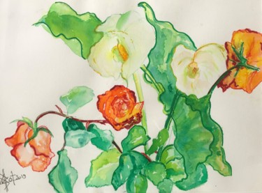 Painting titled "Aromes" by Byam Le Bot, Original Artwork, Watercolor