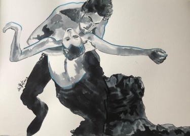Drawing titled "Couple danseurs" by Byam Le Bot, Original Artwork, Ink