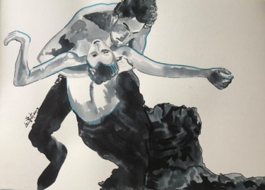 Dessin intitulée "Couple danseurs" par Byam Le Bot, Œuvre d'art originale, Encre