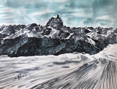 Dessin intitulée "Pic du Midi Ossau F…" par Byam Le Bot, Œuvre d'art originale, Encre Monté sur Plexiglas