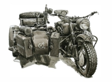 Drawing titled "Мотоцикл BMW R75 Sa…" by Aleksei Leonidovich Bychkov, Original Artwork, Other