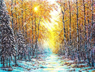 Peinture intitulée "Зимний вечер" par Iurii Bykov, Œuvre d'art originale, Acrylique
