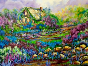 제목이 "Цветы возле дома."인 미술작품 Юрий Быков로, 원작, 아크릴 나무 들것 프레임에 장착됨