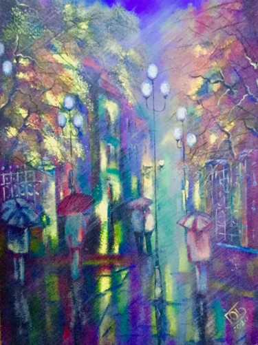 Картина под названием "Дождь" - Юрий Быков, Подлинное произведение искусства, Акрил Установлен на Деревянная рама для носилок