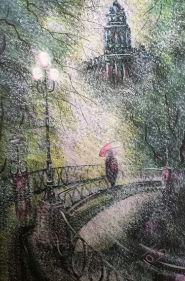 Ζωγραφική με τίτλο "Дождь в городе" από Юрий Быков, Αυθεντικά έργα τέχνης, Ακρυλικό Τοποθετήθηκε στο Ξύλινο φορείο σκελετό