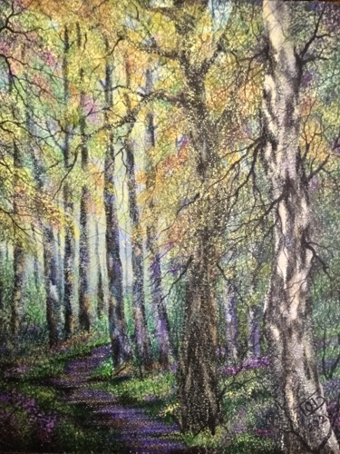 Peinture intitulée "Дорожка в лесу" par Iurii Bykov, Œuvre d'art originale, Acrylique Monté sur Châssis en bois