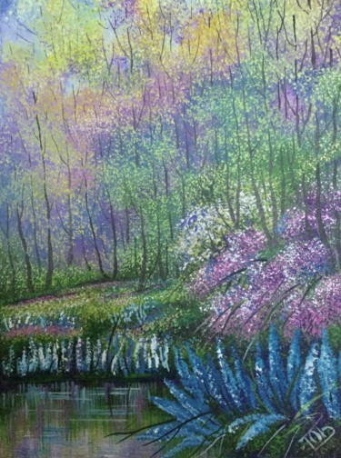 Картина под названием "Утренний пейзаж" - Юрий Быков, Подлинное произведение искусства, Акрил Установлен на Деревянная рама…
