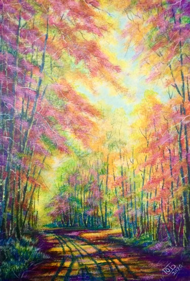 Картина под названием "Осенний лес" - Юрий Быков, Подлинное произведение искусства, Акрил Установлен на Деревянная рама для…