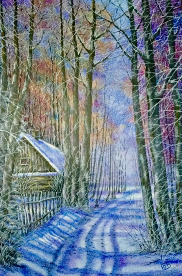 Картина под названием "«Зима»" - Юрий Быков, Подлинное произведение искусства, Акрил Установлен на Деревянная рама для носил…
