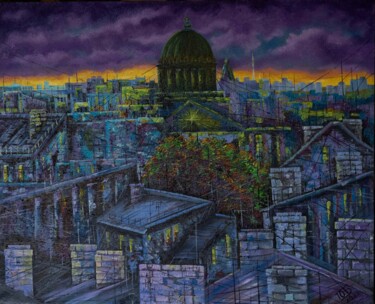 Картина под названием "Крыши Петербурга" - Юрий Быков, Подлинное произведение искусства, Масло