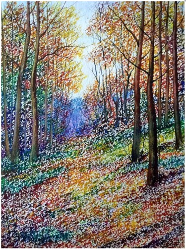 Peinture intitulée "Лесной склон" par Iurii Bykov, Œuvre d'art originale, Aquarelle