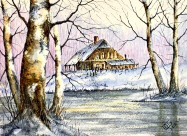 Картина под названием "Наступила зима" - Юрий Быков, Подлинное произведение искусства, Акварель