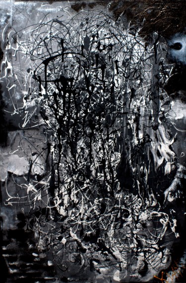 Painting titled "birch chaos in Russ…" by Ksanti, Original Artwork, Oil Mounted on Wood Stretcher frame