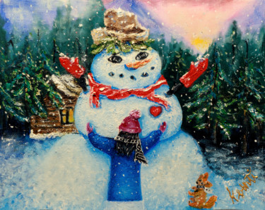 Painting titled "Stepan, snow maiden…" by Ksanti, Original Artwork, Oil Mounted on Wood Stretcher frame
