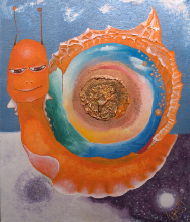 Peinture intitulée "ULI-ULI space snail" par Ksanti, Œuvre d'art originale, Huile