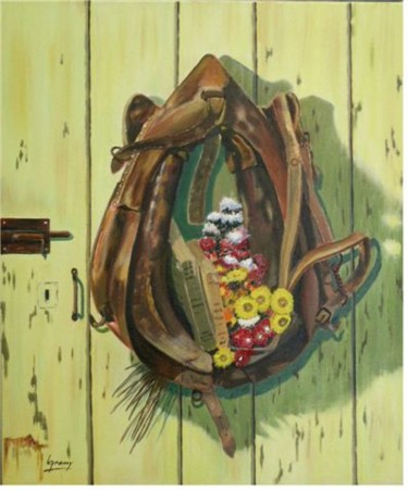Peinture intitulée "Collier au bouquet" par Bertrand Gromy, Œuvre d'art originale, Huile