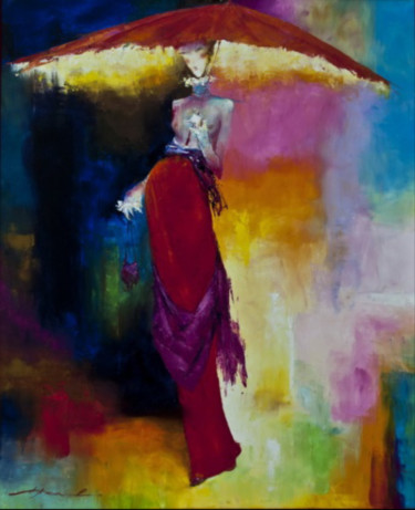 Peinture intitulée "La dame au chapeau" par Byvalmont, Œuvre d'art originale, Huile