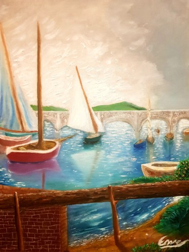 Pittura intitolato "Shipyard" da Emre Boztas, Opera d'arte originale, Olio