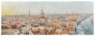 Painting titled "Les toits de Venise" by C Coquelle, Original Artwork, Watercolor