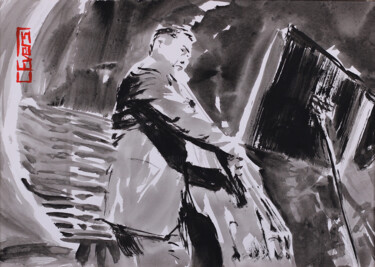 Desenho intitulada "Mood n´ Jazz No. 16" por Christian Evers, Obras de arte originais, Tinta Montado em Painel de madeira