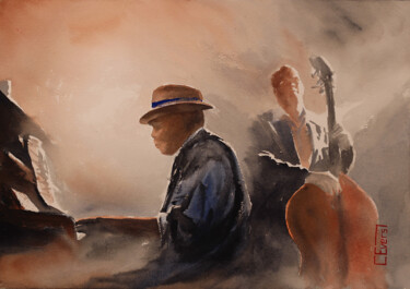 Painting titled "Mood n´ Jazz No.5" by Christian Evers, Original Artwork, Watercolor Mounted on Wood Panel