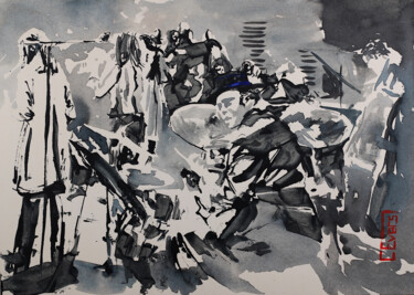 Peinture intitulée "Mood n´ Jazz No. 11" par Christian Evers, Œuvre d'art originale, Encre Monté sur Panneau de bois