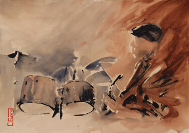 Painting titled "Mood n´ Jazz No.8" by Christian Evers, Original Artwork, Watercolor Mounted on Wood Panel