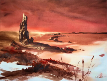 Painting titled "Dynamic Landscape N…" by Christian Evers, Original Artwork, Watercolor