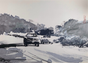 Рисунок под названием "The Fading Road" - Christian Evers, Подлинное произведение искусства, Чернила Установлен на картон