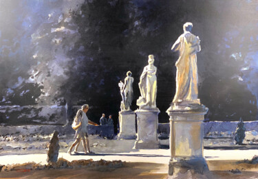 Pintura intitulada "Twilight in the Gar…" por Christian Evers, Obras de arte originais, Tinta Montado em Painel de madeira