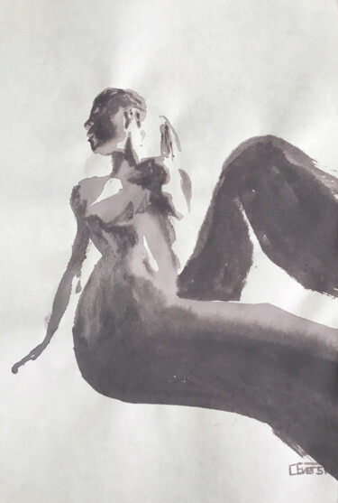 Painting titled "Nude Study No. 10" by Christian Evers, Original Artwork, Watercolor Mounted on Cardboard