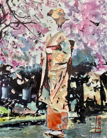 Painting titled "Cherry Blossom Seas…" by Christian Evers, Original Artwork, Ink